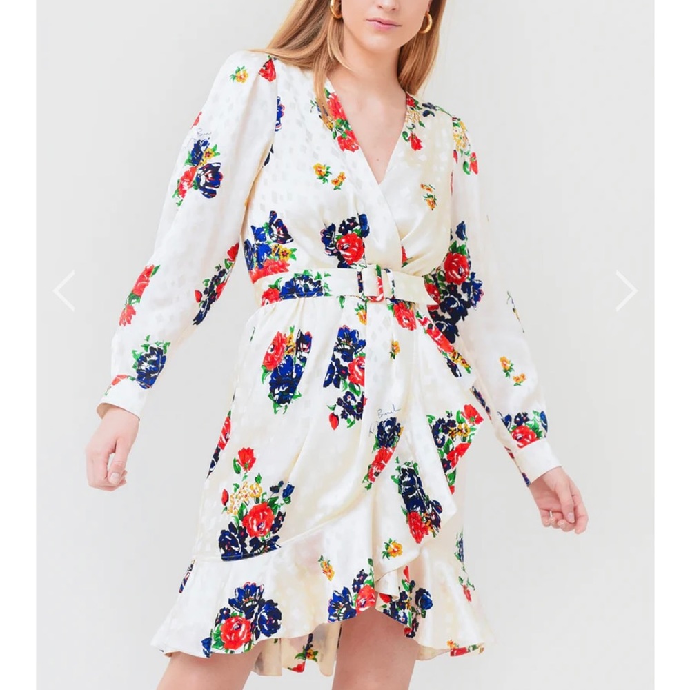 Tory Burch Printed Silk Wrap Dress Ivory Tea Rose- NWT